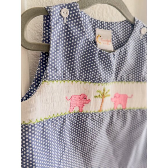 Smocked Giraffe Blue Polka Dot Dress Pink Elephants & Palm Tree Embroidery 2T - Picture 9 of 11